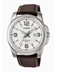 Men's Leather Analog Watch MTP-1314L-7AVDF - 50 mm - Brown